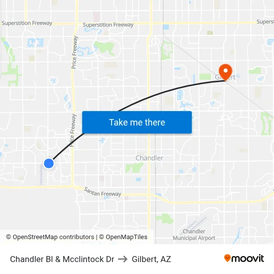 Chandler Bl & Mcclintock Dr to Gilbert, AZ map