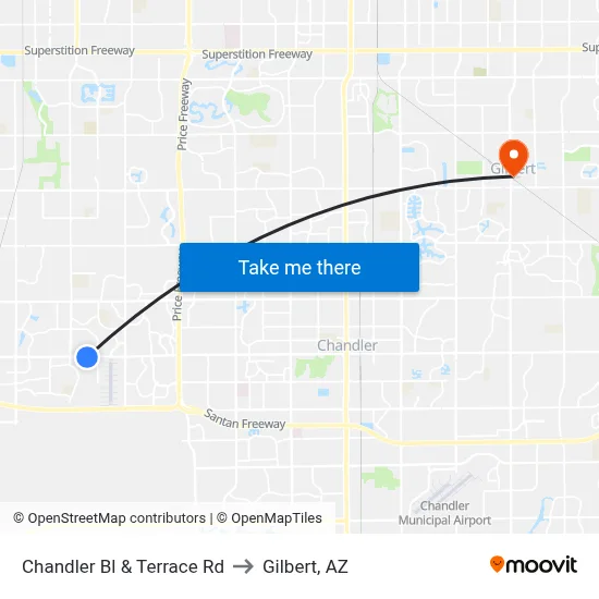Chandler Bl & Terrace Rd to Gilbert, AZ map