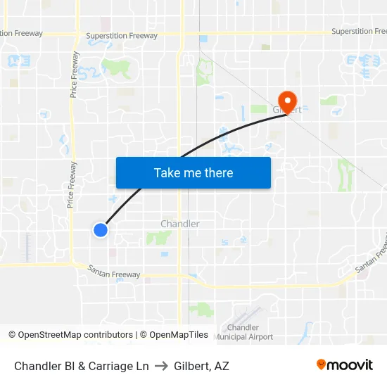 Chandler Bl & Carriage Ln to Gilbert, AZ map