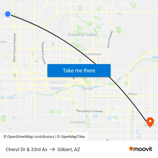 Cheryl Dr & 33rd Av to Gilbert, AZ map