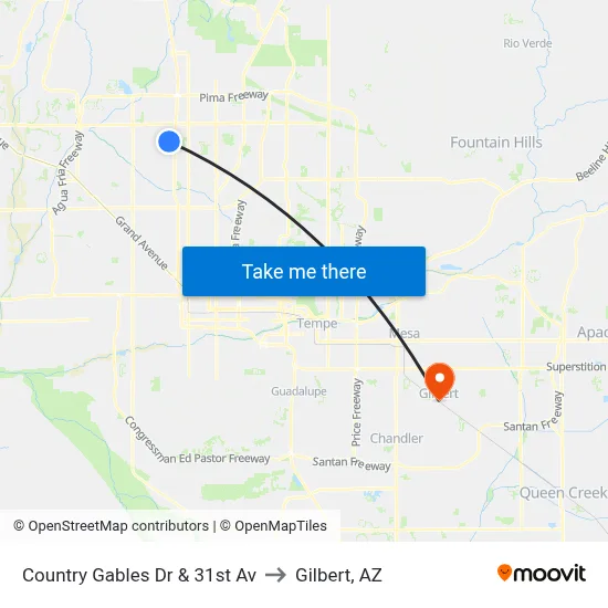Country Gables Dr & 31st Av to Gilbert, AZ map