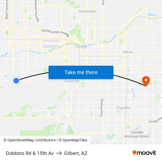 Dobbins Rd & 15th Av to Gilbert, AZ map