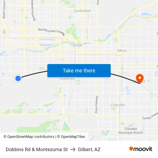 Dobbins Rd & Montezuma St to Gilbert, AZ map