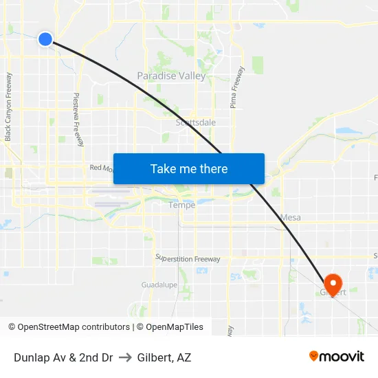 Dunlap Av & 2nd Dr to Gilbert, AZ map