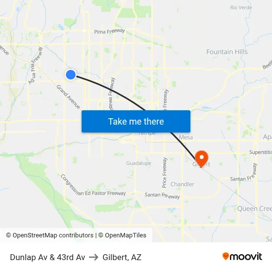 Dunlap Av & 43rd Av to Gilbert, AZ map