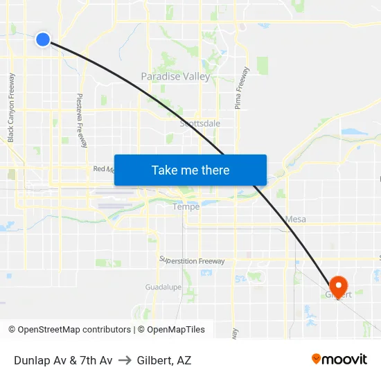 Dunlap Av & 7th Av to Gilbert, AZ map