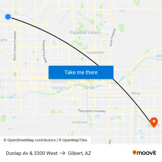 Dunlap Av & 3300 West to Gilbert, AZ map