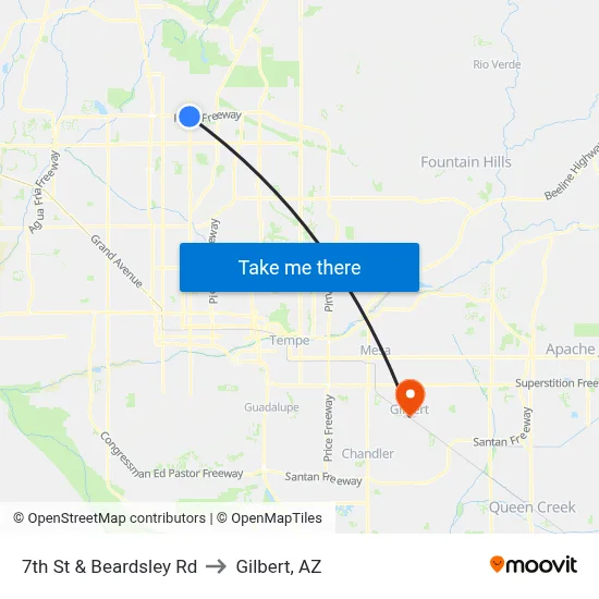 7th St & Beardsley Rd to Gilbert, AZ map