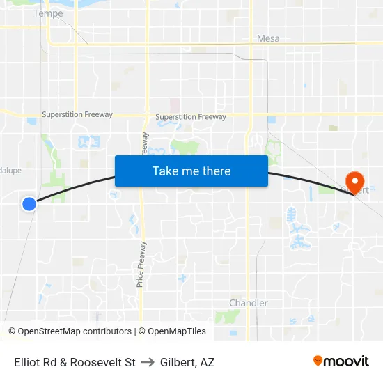 Elliot Rd & Roosevelt St to Gilbert, AZ map
