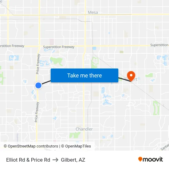Elliot Rd & Price Rd to Gilbert, AZ map