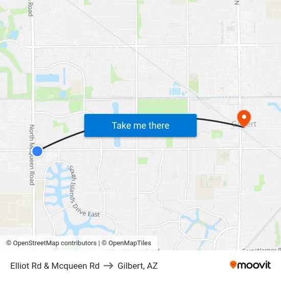 Elliot Rd & Mcqueen Rd to Gilbert, AZ map