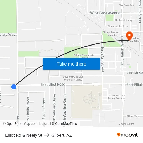 Elliot Rd & Neely St to Gilbert, AZ map