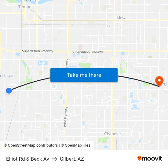 Elliot Rd & Beck Av to Gilbert, AZ map