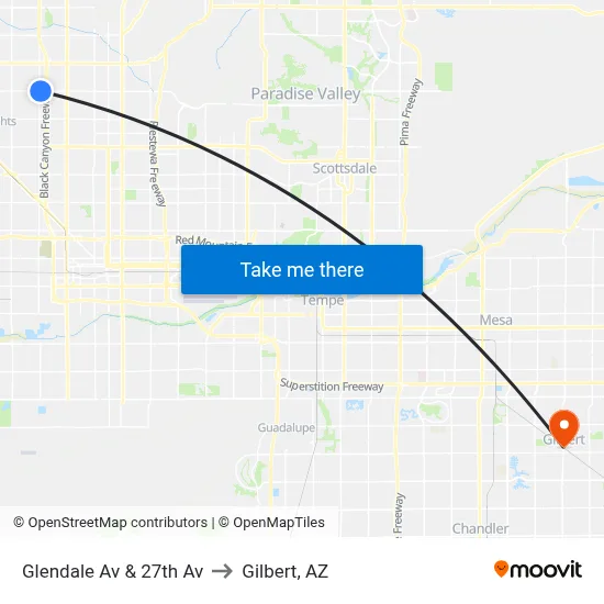 Glendale Av & 27th Av to Gilbert, AZ map