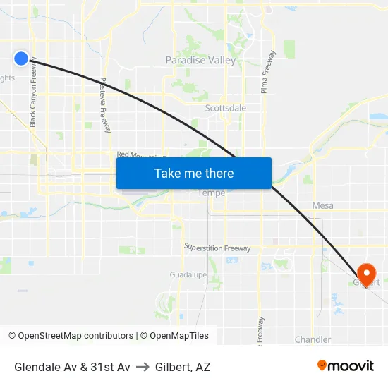 Glendale Av & 31st Av to Gilbert, AZ map