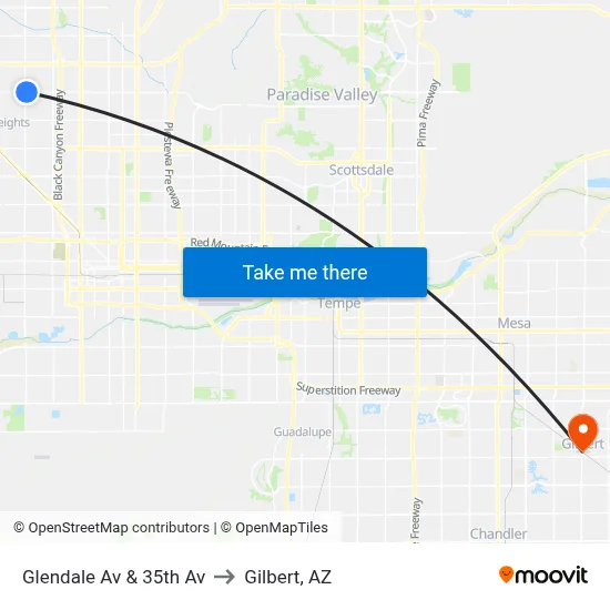 Glendale Av & 35th Av to Gilbert, AZ map