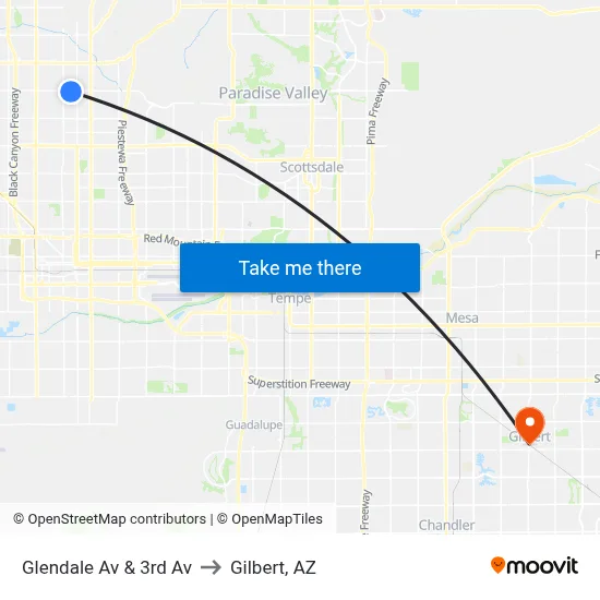 Glendale Av & 3rd Av to Gilbert, AZ map