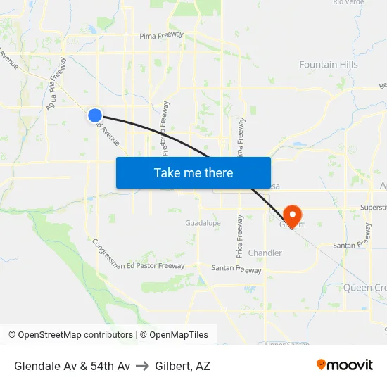 Glendale Av & 54th Av to Gilbert, AZ map
