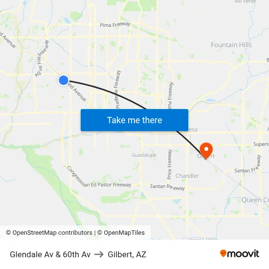 Glendale Av & 60th Av to Gilbert, AZ map