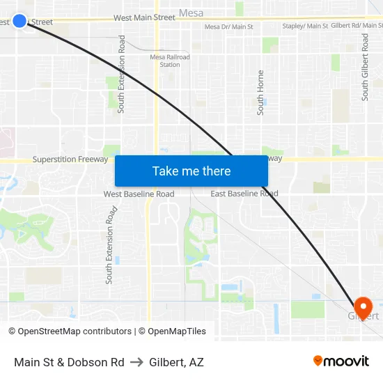 Main St & Dobson Rd to Gilbert, AZ map