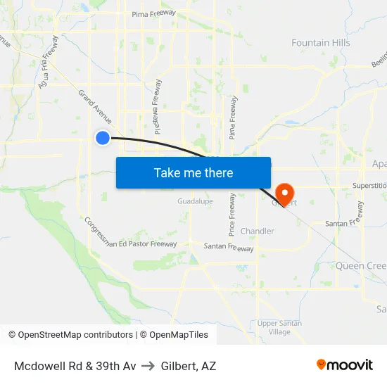 Mcdowell Rd & 39th Av to Gilbert, AZ map