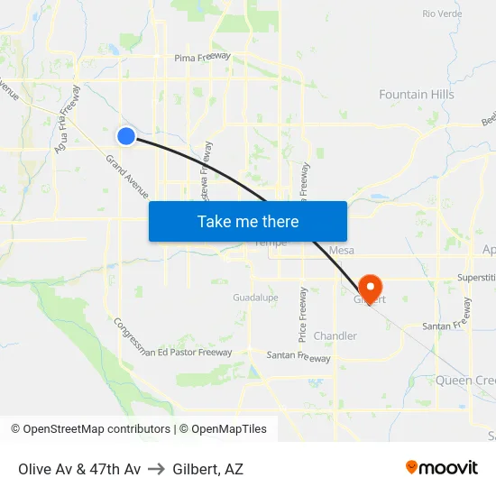 Olive Av & 47th Av to Gilbert, AZ map