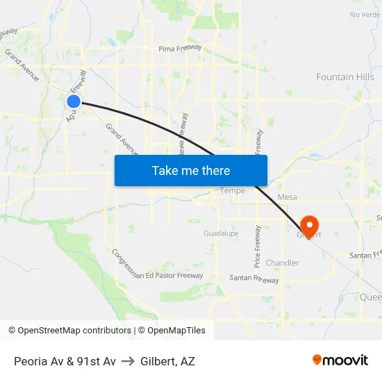 Peoria Av & 91st Av to Gilbert, AZ map