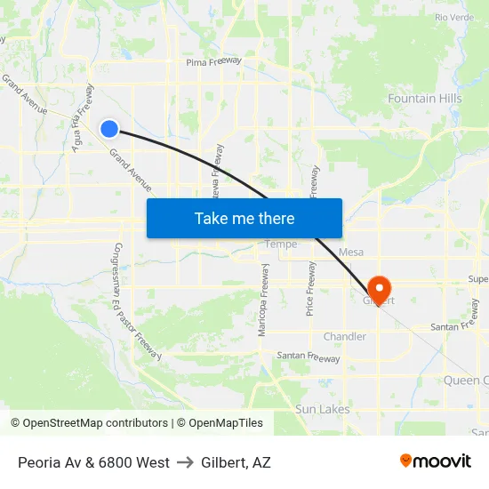 Peoria Av & 6800 West to Gilbert, AZ map
