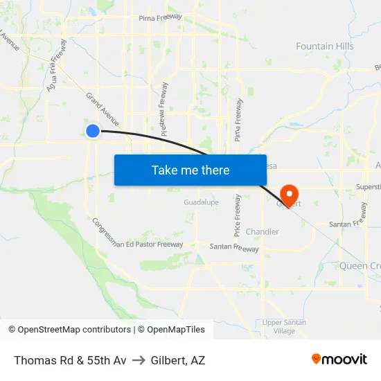 Thomas Rd & 55th Av to Gilbert, AZ map