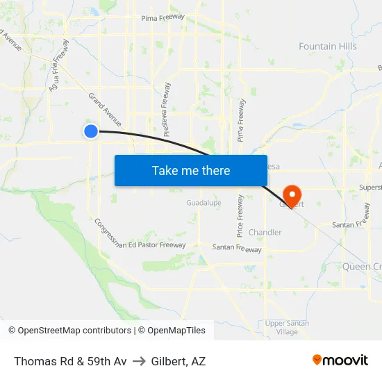 Thomas Rd & 59th Av to Gilbert, AZ map