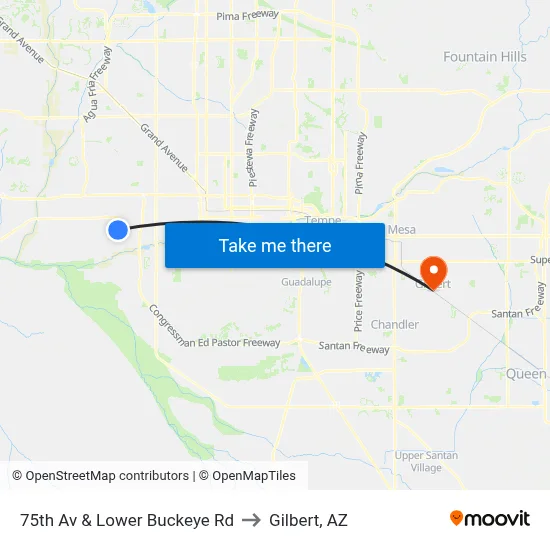 75th Av & Lower Buckeye Rd to Gilbert, AZ map