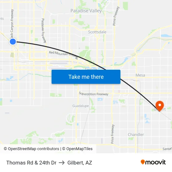 Thomas Rd & 24th Dr to Gilbert, AZ map