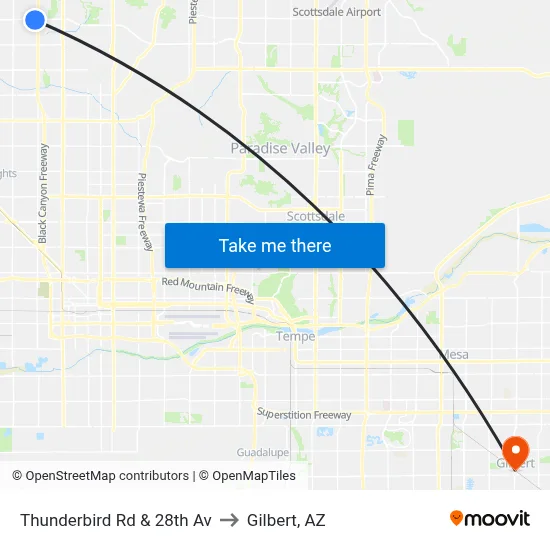 Thunderbird Rd & 28th Av to Gilbert, AZ map