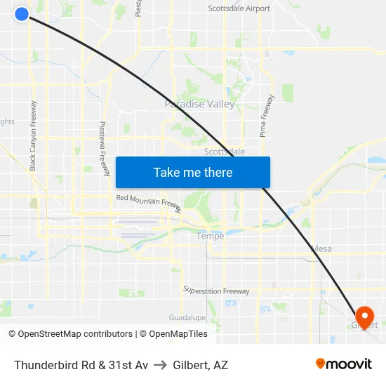 Thunderbird Rd & 31st Av to Gilbert, AZ map