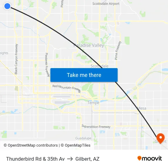 Thunderbird Rd & 35th Av to Gilbert, AZ map