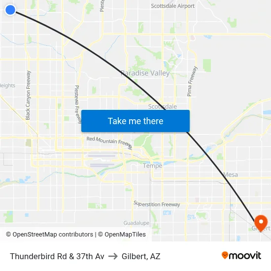 Thunderbird Rd & 37th Av to Gilbert, AZ map