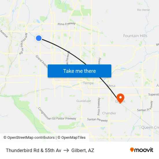 Thunderbird Rd & 55th Av to Gilbert, AZ map