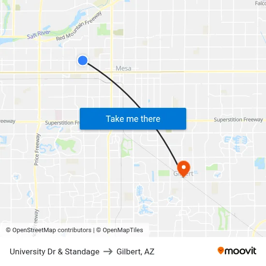 University Dr & Standage to Gilbert, AZ map