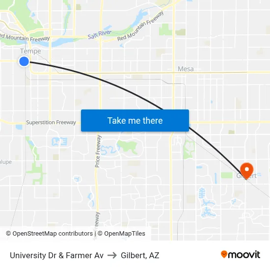 University Dr & Farmer Av to Gilbert, AZ map