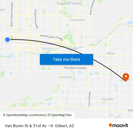 Van Buren St & 31st Av to Gilbert, AZ map