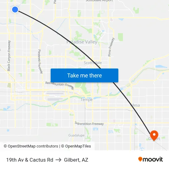 19th Av & Cactus Rd to Gilbert, AZ map