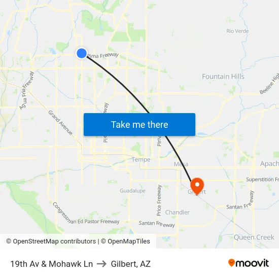 19th Av & Mohawk Ln to Gilbert, AZ map
