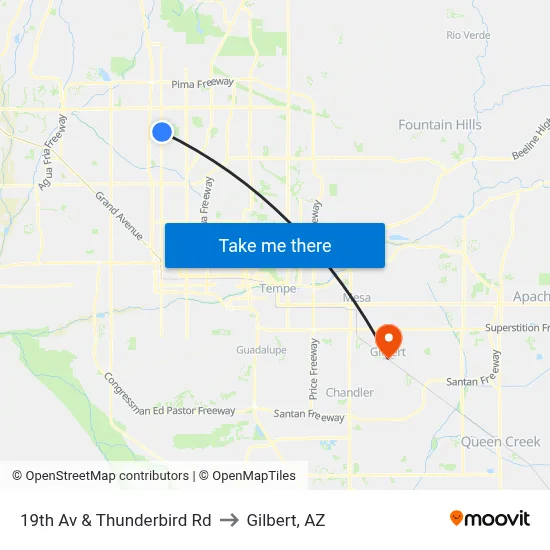 19th Av & Thunderbird Rd to Gilbert, AZ map