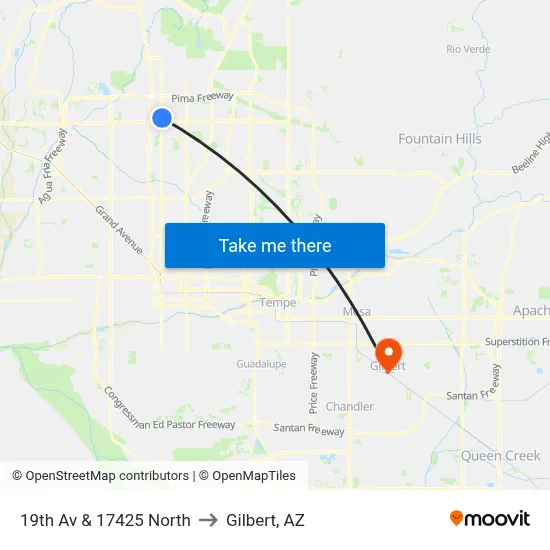 19th Av & 17425 North to Gilbert, AZ map