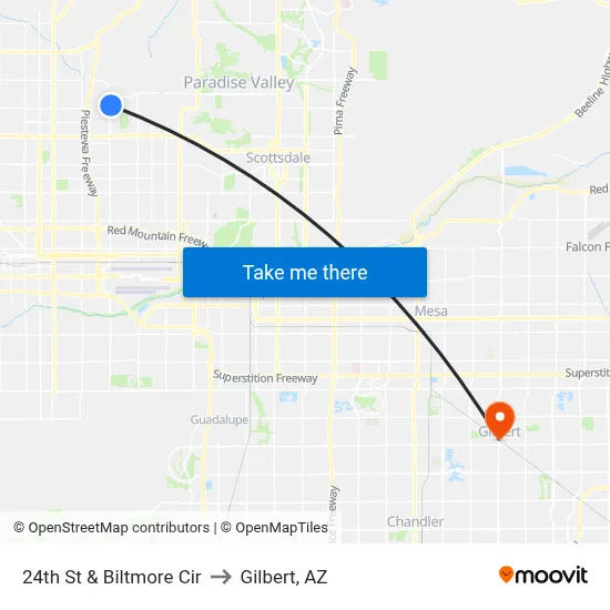24th St & Biltmore Cir to Gilbert, AZ map