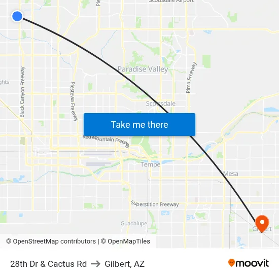 28th Dr & Cactus Rd to Gilbert, AZ map