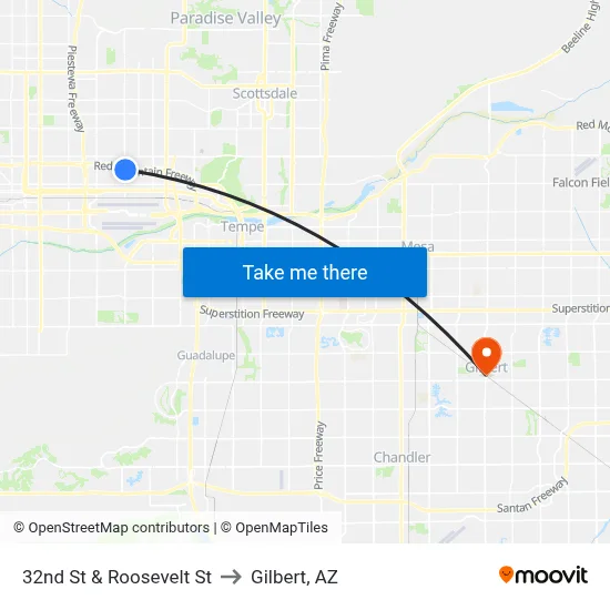 32nd St & Roosevelt St to Gilbert, AZ map