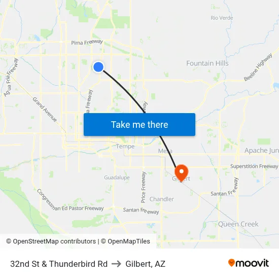 32nd St & Thunderbird Rd to Gilbert, AZ map