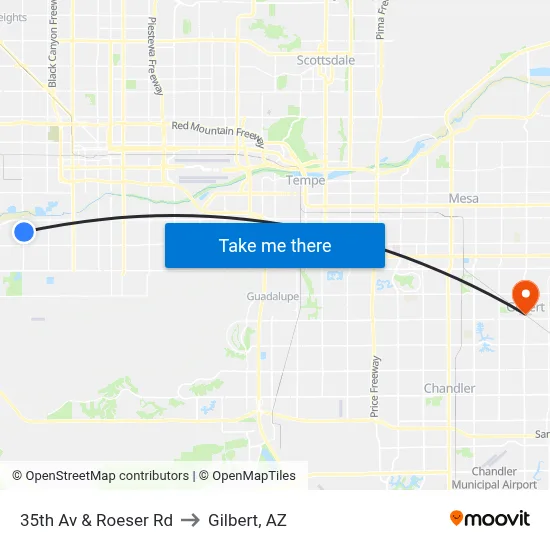 35th Av & Roeser Rd to Gilbert, AZ map