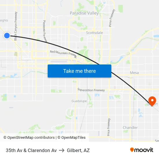 35th Av & Clarendon Av to Gilbert, AZ map